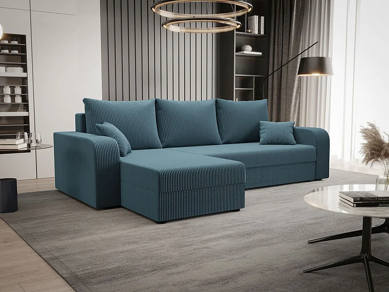 BEDANTE ECKSOFA HEWLET L BIS Zoom 14 Links Blau mit Schlaffunktion L-Form Sofa mit Stauraum Bettkasten Wohnzimmersofa Couch Sofa Bettsofa Bettkasten Bettcouch