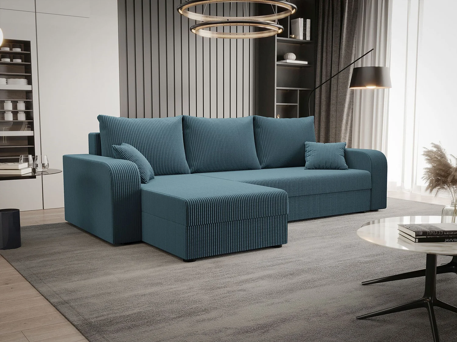 BEDANTE hoekbank HEWLET L BIS Zoom 14 links blauw met slaapfunctie L-vormige bank met opbergruimte bedbox woonkamerbank bank sofa slaapbank bedbox slaapbank