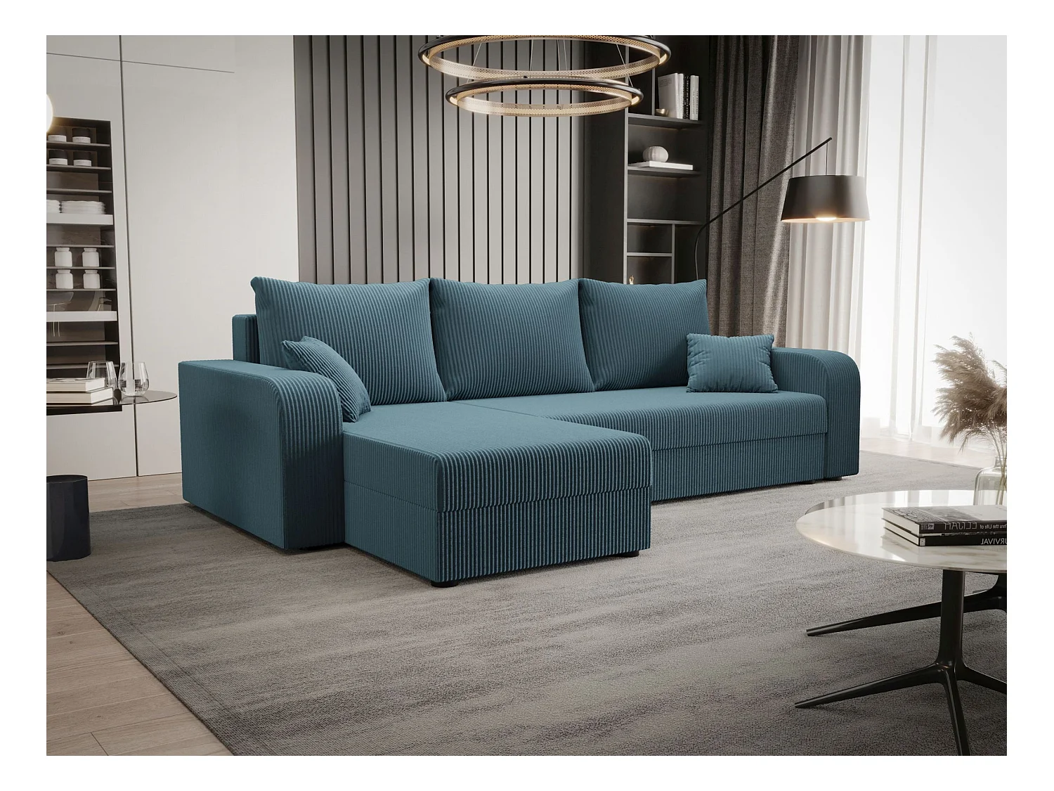 BEDANTE hoekbank HEWLET L BIS Zoom 14 links blauw met slaapfunctie L-vormige bank met opbergruimte bedbox woonkamerbank bank sofa slaapbank bedbox slaapbank