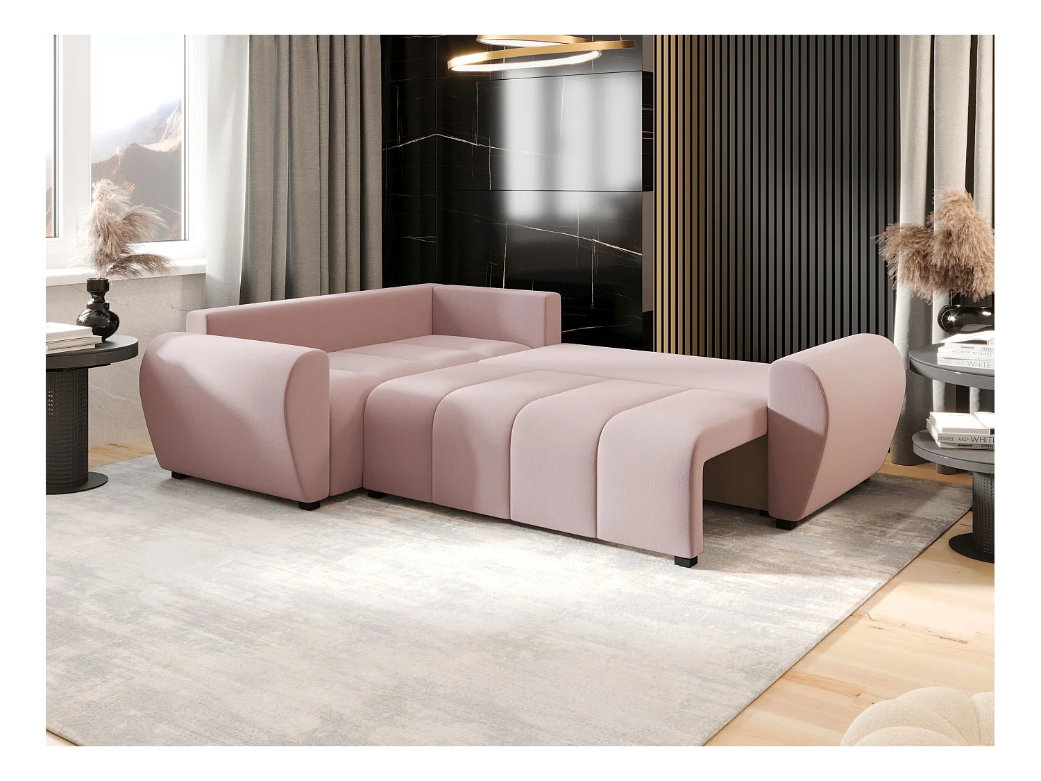 BEDANTE canapé d’angle MOLISA L PLUS Cosmic 14 gauche rose avec fonction de couchage canapé en forme de L