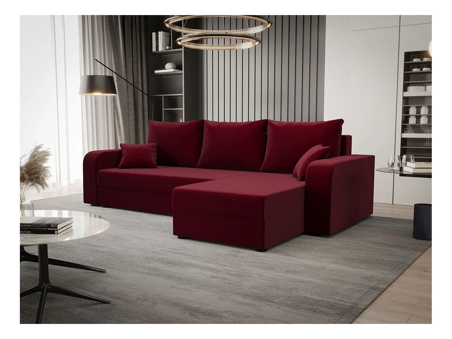BEDANTE hoekbank HEWLET L BIS Itaka 34 rechts donkerrood met slaapfunctie L-vormige bank met opbergruimte bedbox Wohnzimmersofa Couch Sofa Bettsofa bedbox Bettcouch