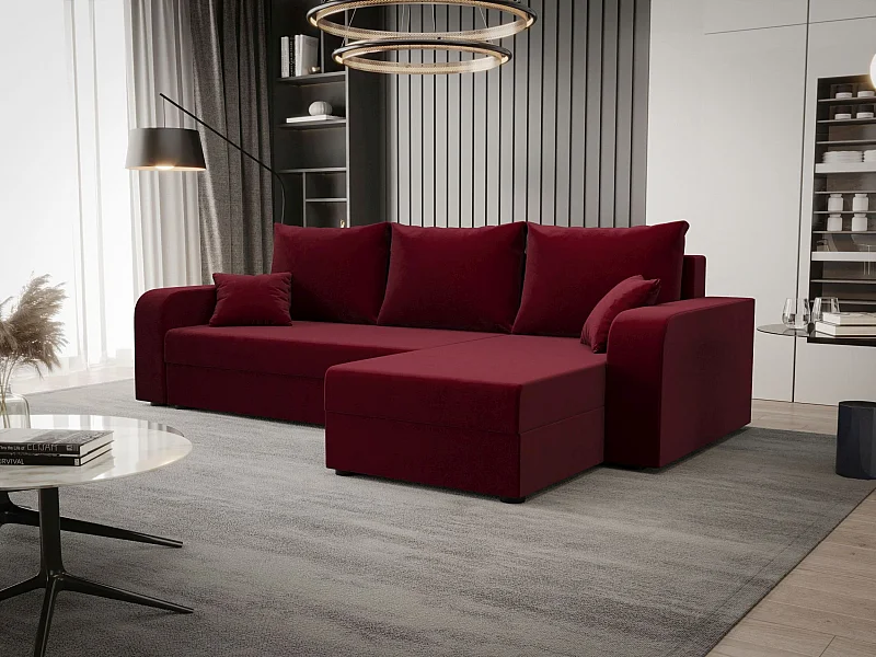 BEDANTE hoekbank HEWLET L BIS Itaka 34 rechts donkerrood met slaapfunctie L-vormige bank met opbergruimte bedbox Wohnzimmersofa Couch Sofa Bettsofa bedbox Bettcouch