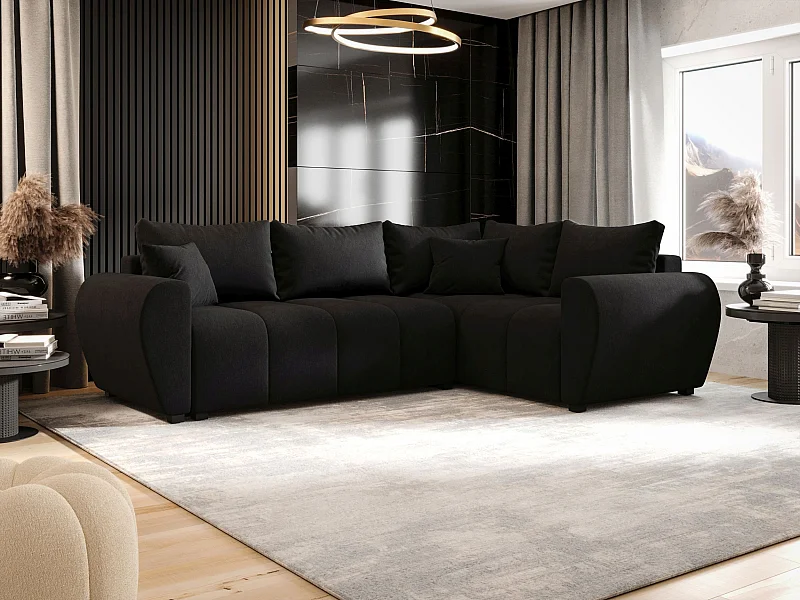 BEDANTE narożnik MOLISA L PLUS Cosmic 100 prawa czarny z funkcją spania sofa w kształcie litery L z pojemnikiem na pościel