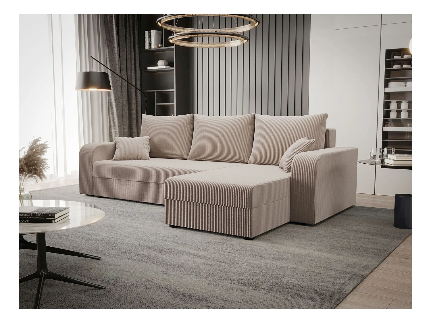 BEDANTE hoekbank HEWLET L BIS Zoom 1 rechts beige met slaapfunctie L-vormige bank met opbergruimte bedbox woonkamerbank bank sofa slaapbank bedbox slaapbank