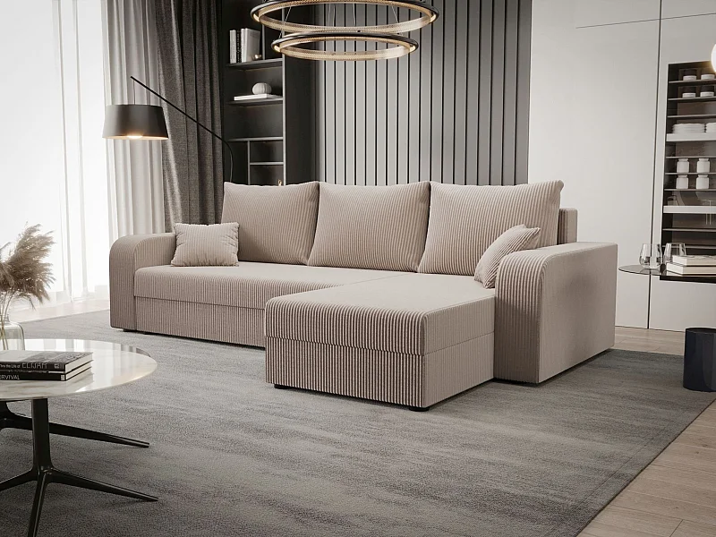 BEDANTE ECKSOFA HEWLET L BIS Zoom 1 Rechts Beige mit Schlaffunktion L-Form Sofa mit Stauraum Bettkasten Wohnzimmersofa Couch Sofa Bettsofa Bettkasten Bettcouch