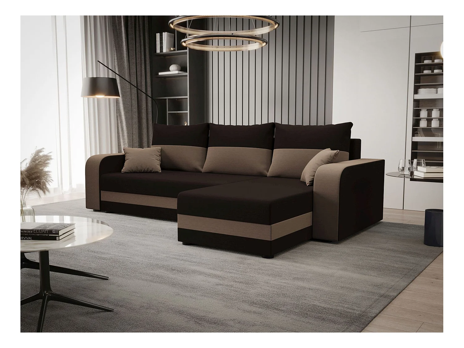 BEDANTE ECKSOFA HEWLET L BIS Rainbow 41+05 Rechts Braun/Beige mit Schlaffunktion L-Form Sofa mit Stauraum Bettkasten