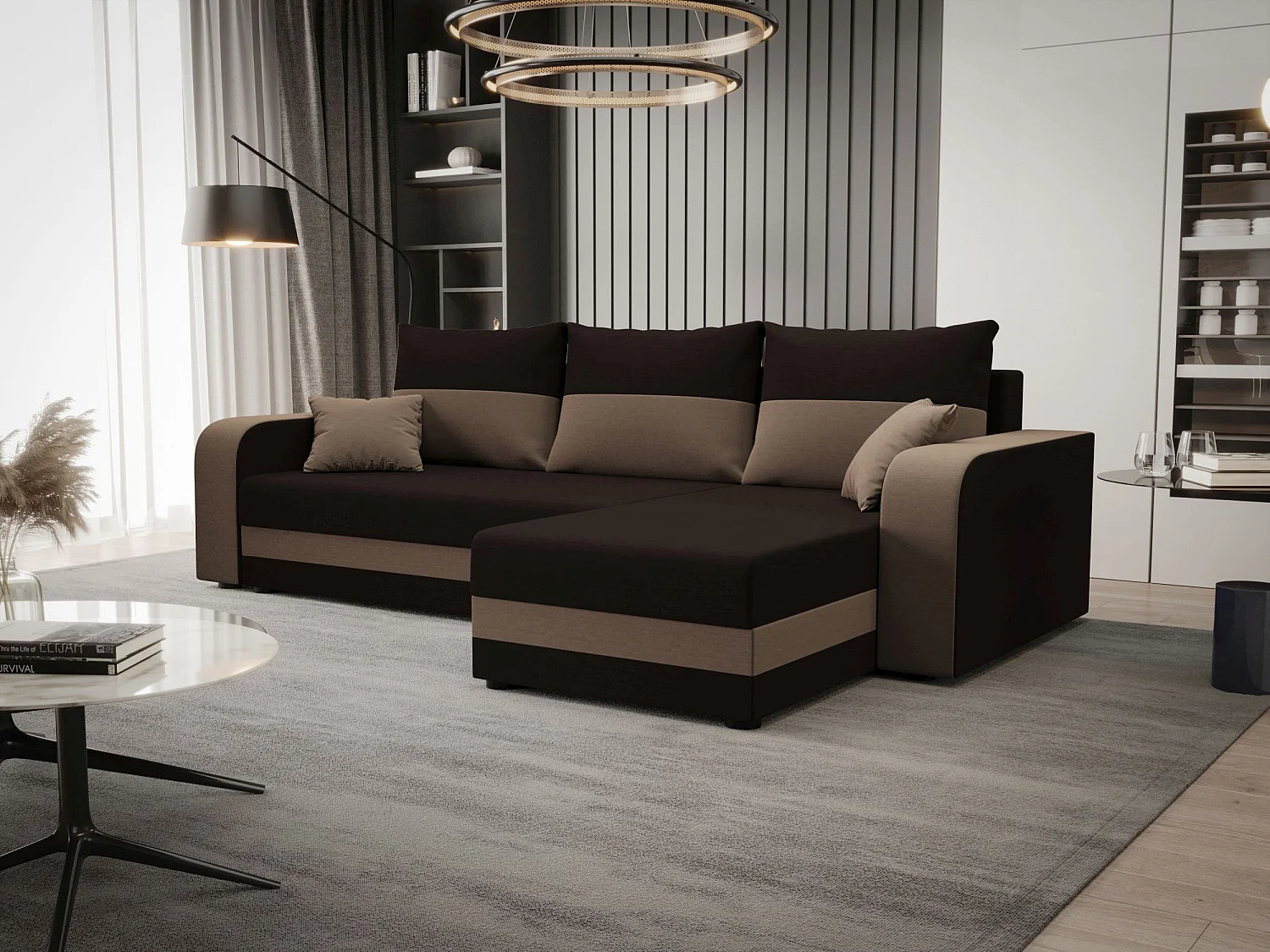 BEDANTE ECKSOFA HEWLET L BIS Rainbow 41+05 Rechts Braun/Beige mit Schlaffunktion L-Form Sofa mit Stauraum Bettkasten