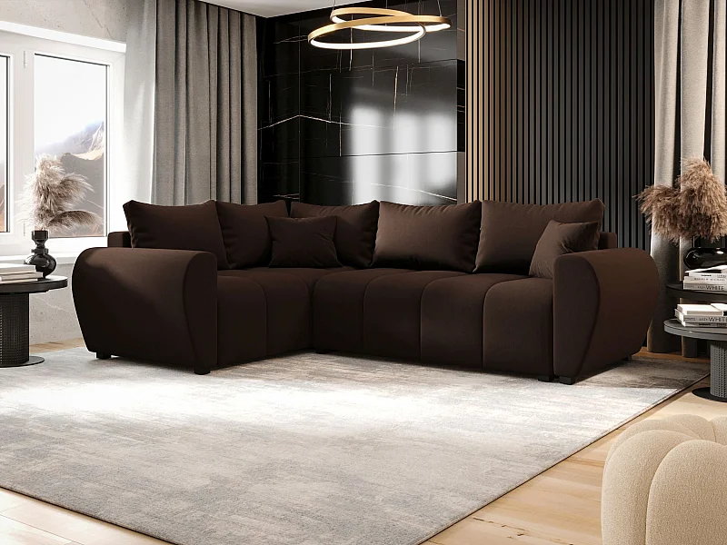 BEDANTE narożnik MOLISA L PLUS Cosmic 800 lewa brązowy z funkcją spania sofa w kształcie litery L z pojemnikiem na pościel