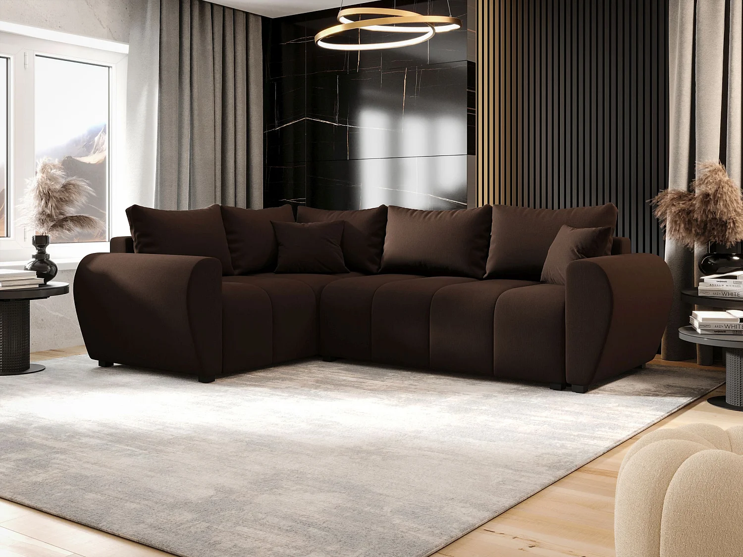 BEDANTE canapé d’angle MOLISA L PLUS Cosmic 800 gauche marron avec fonction de couchage canapé en forme de L