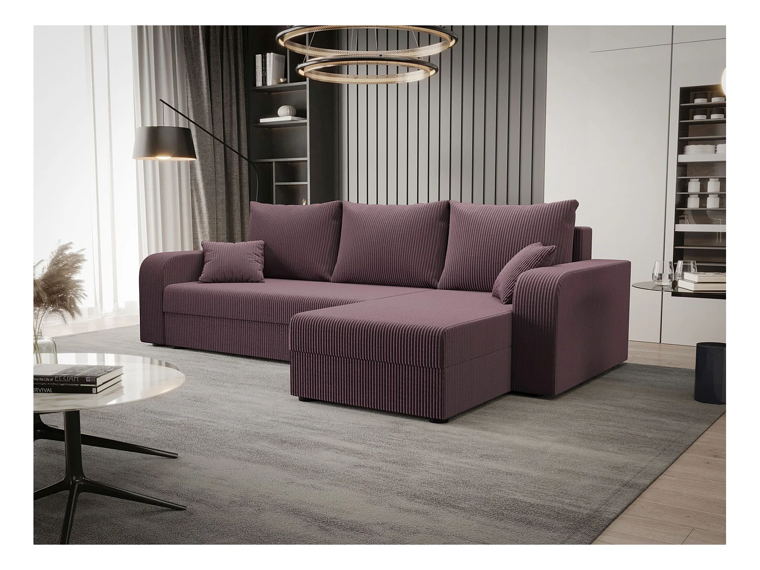 BEDANTE hoekbank HEWLET L BIS Zoom 17 rechts donkerroze met slaapfunctie L-vormige bank met opbergruimte bedbox woonkamerbank bank sofa slaapbank bedbox slaapbank