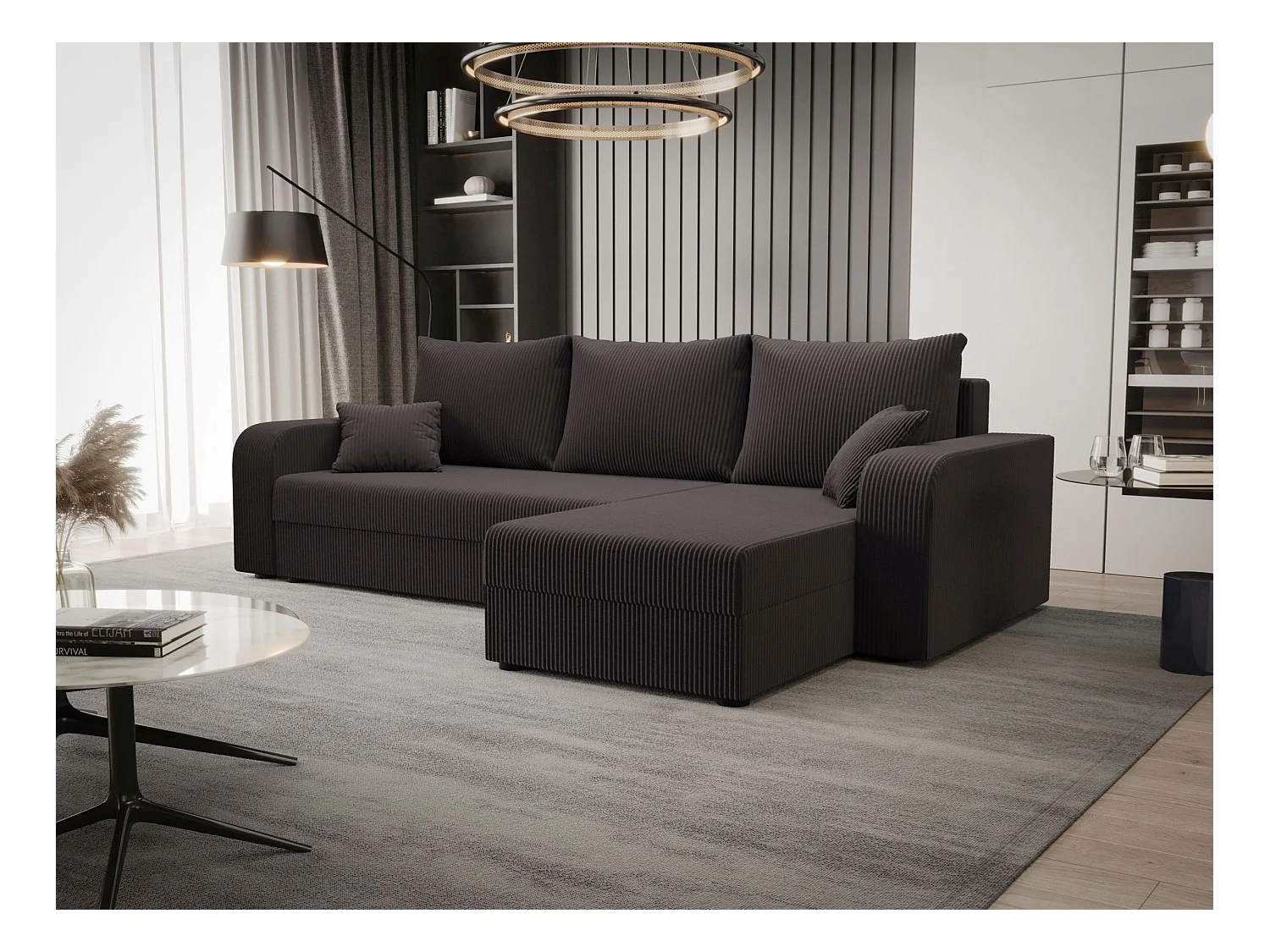 BEDANTE hoekbank HEWLET L BIS Zoom 21 rechts donkergrijs met slaapfunctie L-vormige bank met opbergruimte bedbox woonkamerbank bank sofa slaapbank bedbox slaapbank