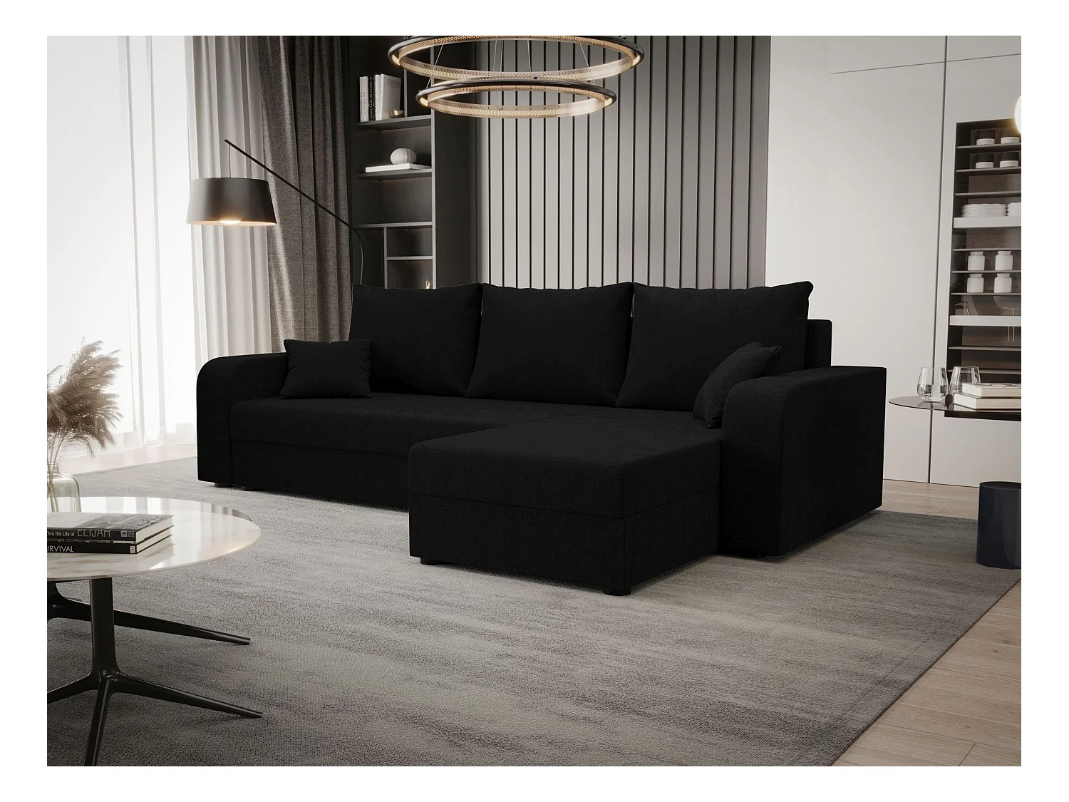 BEDANTE hoekbank HEWLET L BIS Cosmic 100 rechts zwart met slaapfunctie L-vormige bank met opbergruimte bedbox Wohnzimmersofa Couch Sofa Bettsofa bedbox Bettcouch