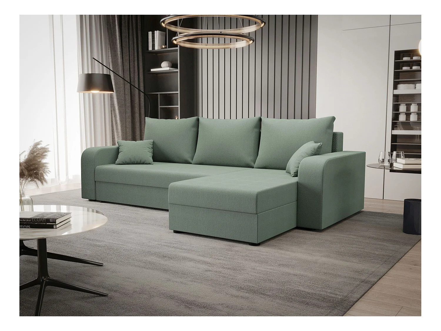 BEDANTE ECKSOFA HEWLET L BIS Cosmic 16 Rechts Hellgrün mit Schlaffunktion L-Form Sofa mit Stauraum Bettkasten