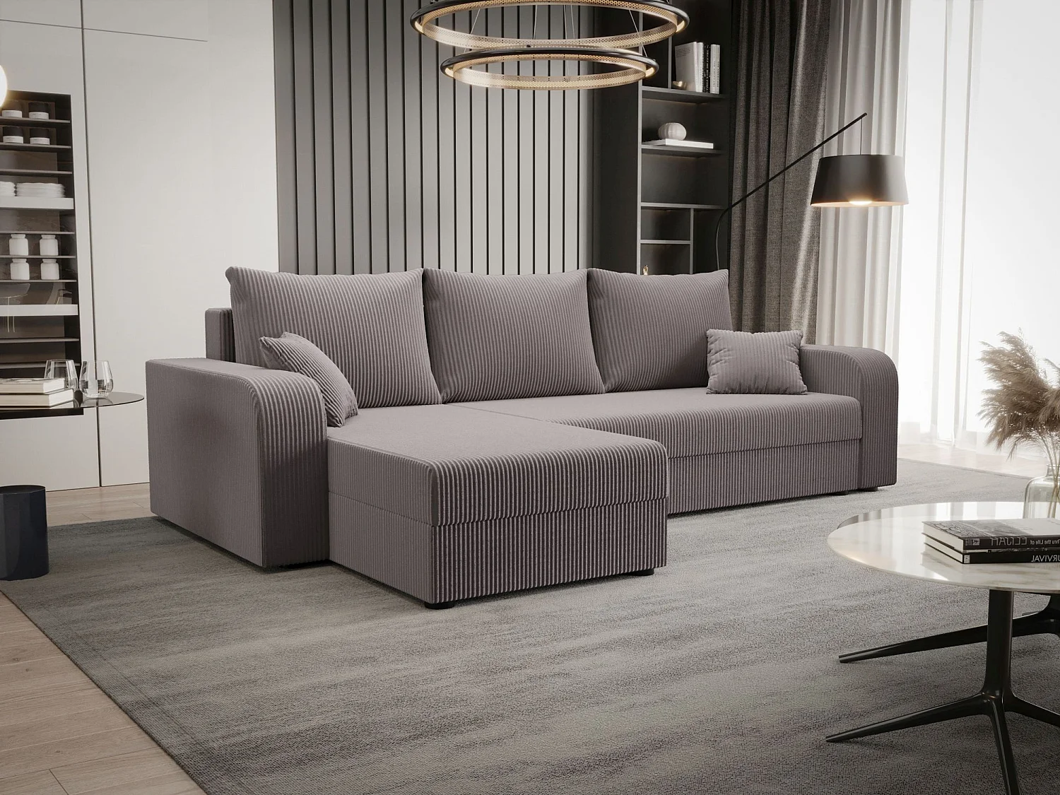 BEDANTE ECKSOFA HEWLET L BIS Zoom 19 Links Grau mit Schlaffunktion L-Form Sofa mit Stauraum Bettkasten Wohnzimmersofa Couch Sofa Bettsofa Bettkasten Bettcouch