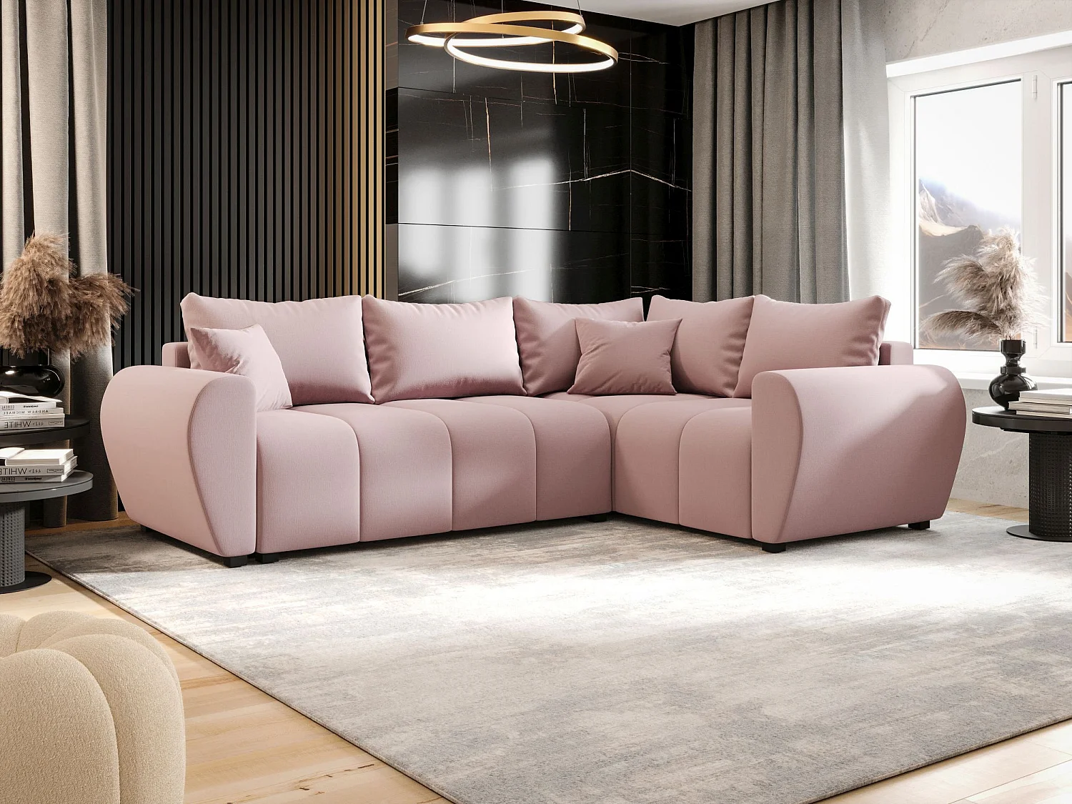 BEDANTE canapé d’angle MOLISA L PLUS Cosmic 14 droit rose avec fonction de couchage canapé en forme de L