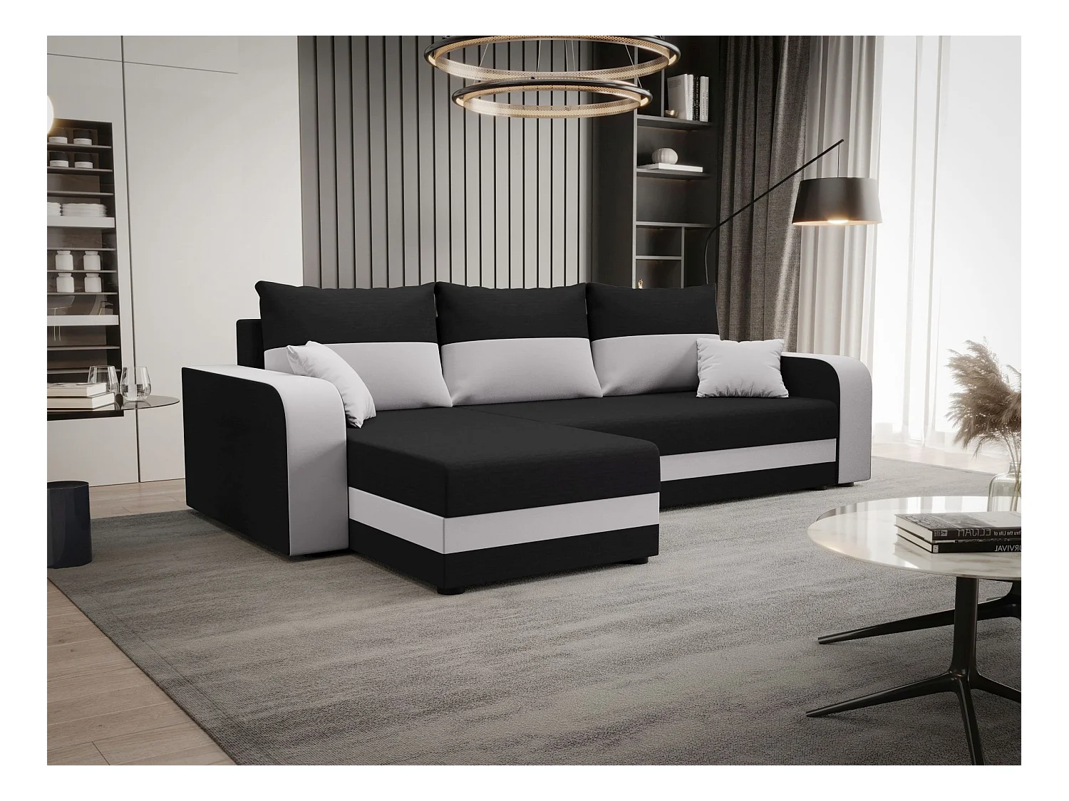 BEDANTE ECKSOFA HEWLET L BIS Rainbow 27+31 Links Grau/Weiß mit Schlaffunktion L-Form Sofa mit Stauraum Bettkasten