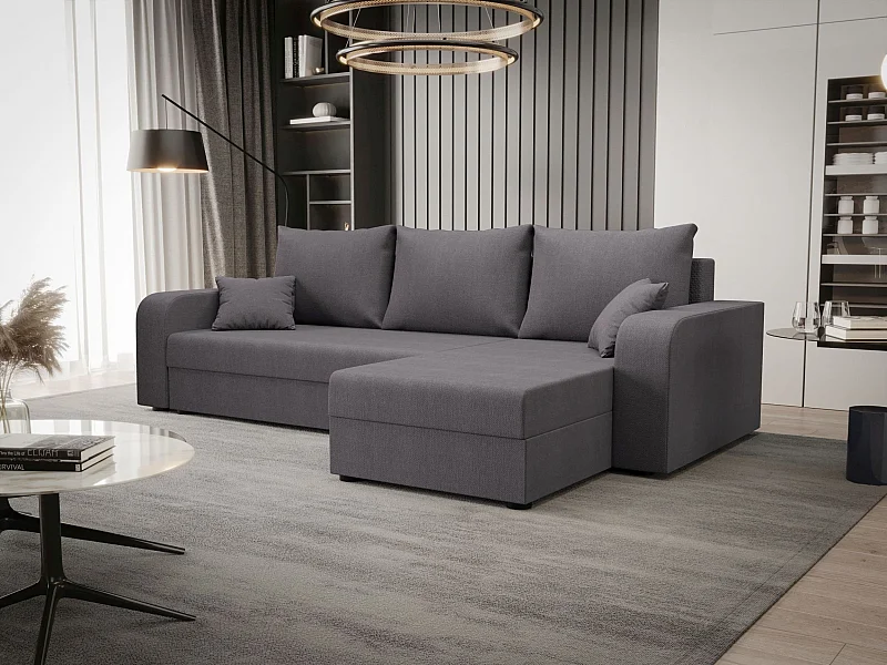BEDANTE ECKSOFA HEWLET L BIS Cosmic 160 Rechts Grau mit Schlaffunktion L-Form Sofa mit Stauraum Bettkasten Wohnzimmersofa Couch Sofa Bettsofa Bettkasten Bettcouch