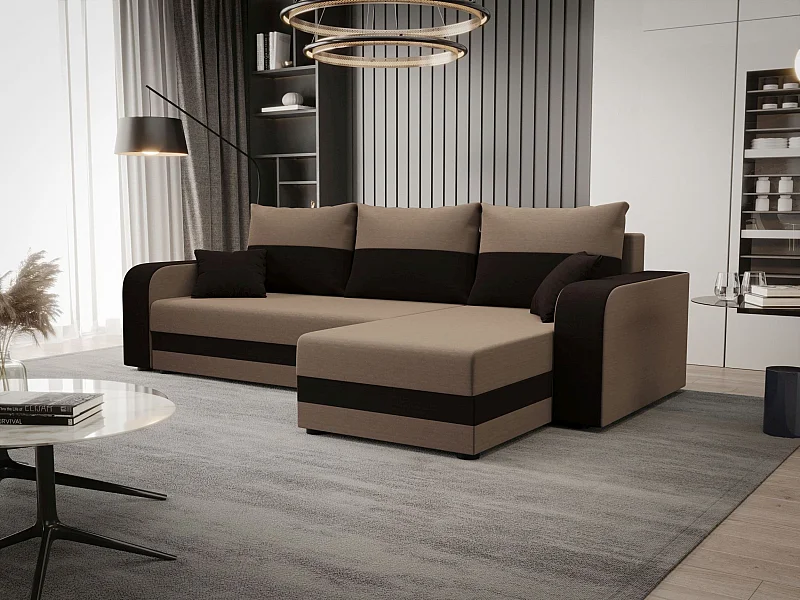 BEDANTE ECKSOFA HEWLET L BIS Rainbow 05+41 Rechts Beige/Braun mit Schlaffunktion L-Form Sofa mit Stauraum Bettkasten