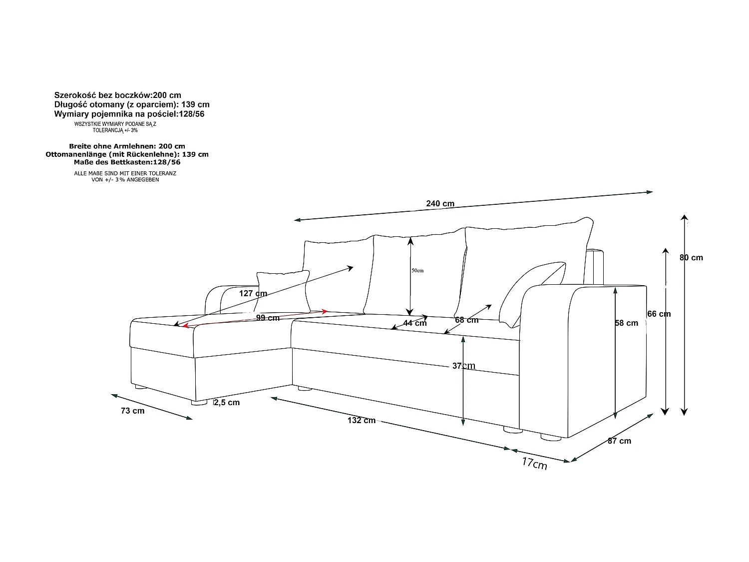 BEDANTE ECKSOFA HEWLET L BIS Rainbow 05+41 Rechts Beige/Braun mit Schlaffunktion L-Form Sofa mit Stauraum Bettkasten