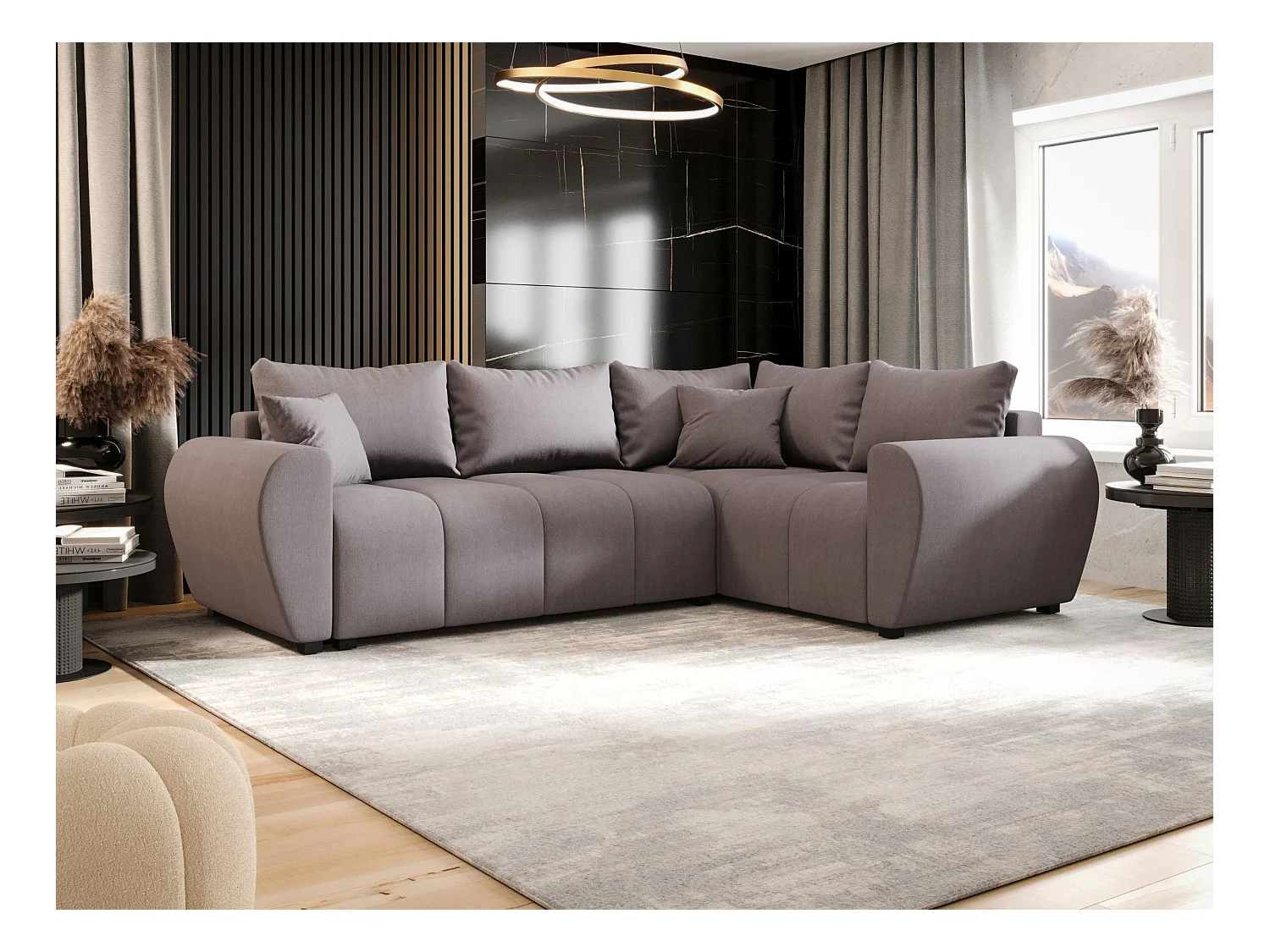 BEDANTE narożnik MOLISA L PLUS Cosmic 160 prawa szary z funkcją spania sofa w kształcie litery L z pojemnikiem na pościel