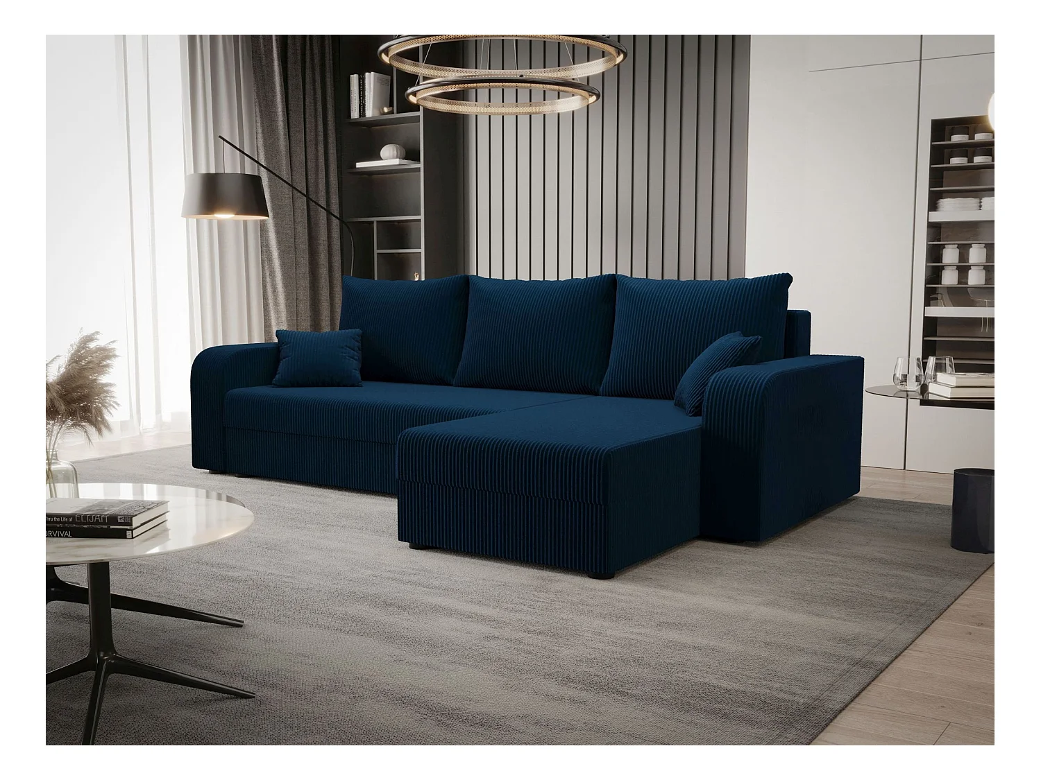 BEDANTE hoekbank HEWLET L BIS Zoom 13 rechts donkerblauw met slaapfunctie L-vormige bank met opbergruimte bedbox woonkamerbank bank sofa slaapbank bedbox slaapbank