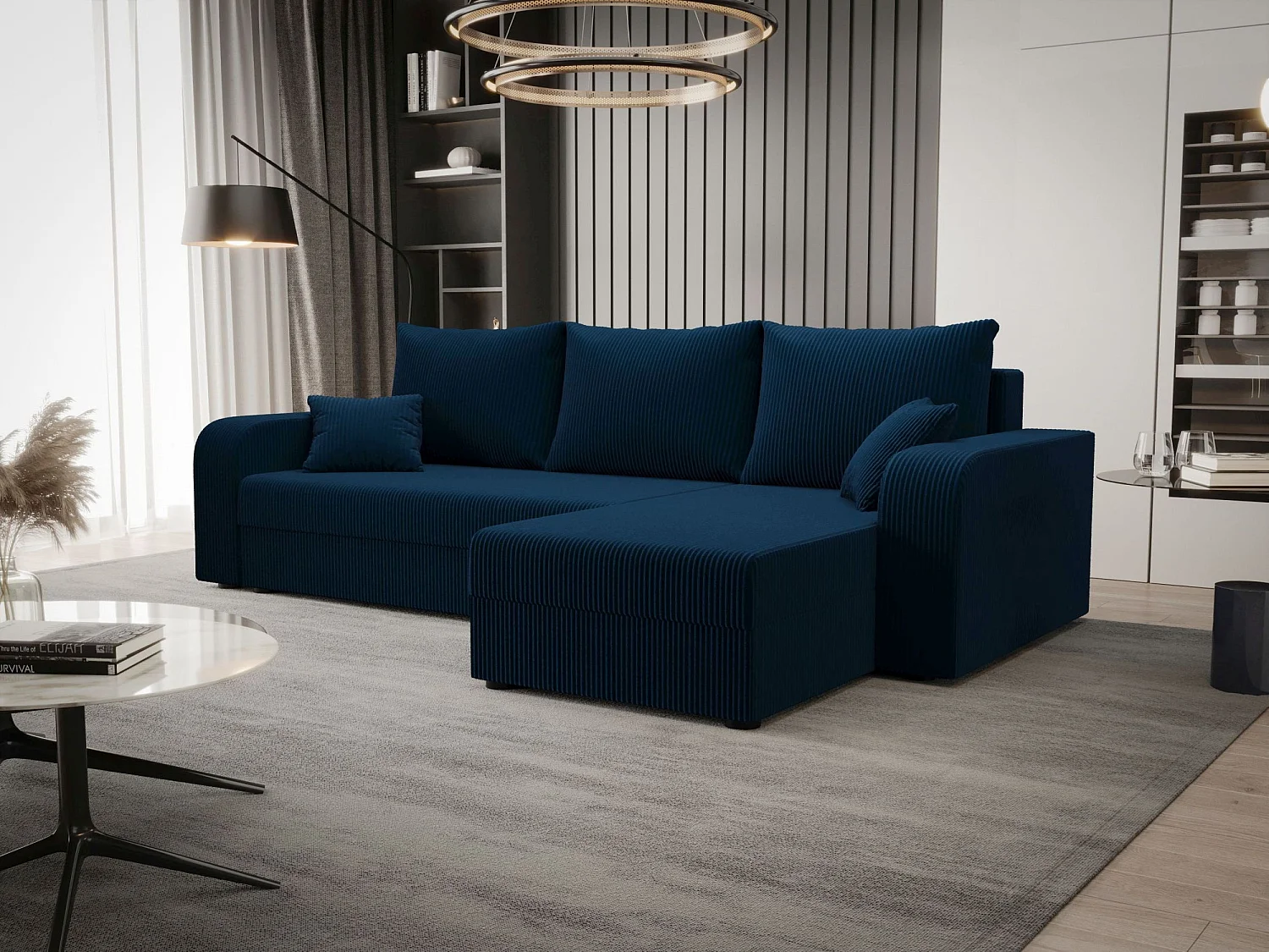 BEDANTE ECKSOFA HEWLET L BIS Zoom 13 Rechts Dunkelblau mit Schlaffunktion L-Form Sofa mit Stauraum Bettkasten