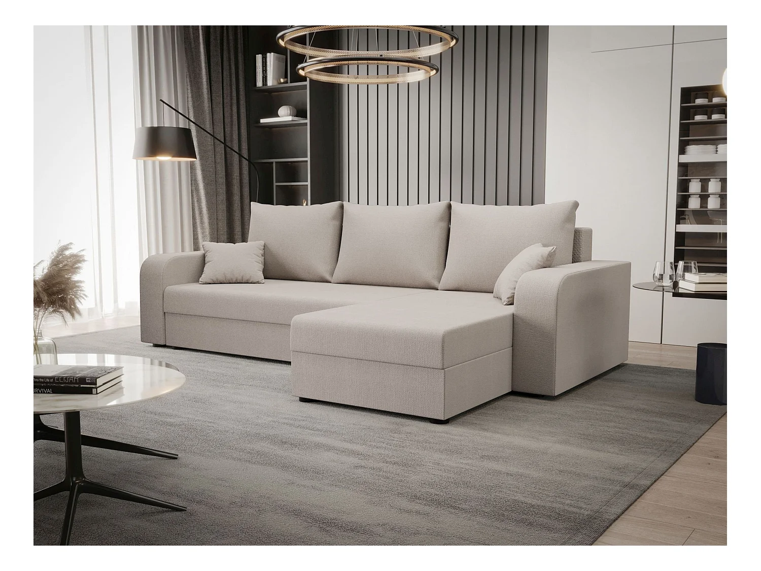 BEDANTE hoekbank HEWLET L BIS Cosmic 10 rechts beige met slaapfunctie L-vormige bank met opbergruimte bedbox Wohnzimmersofa Couch Sofa Bettsofa bedbox Bettcouch