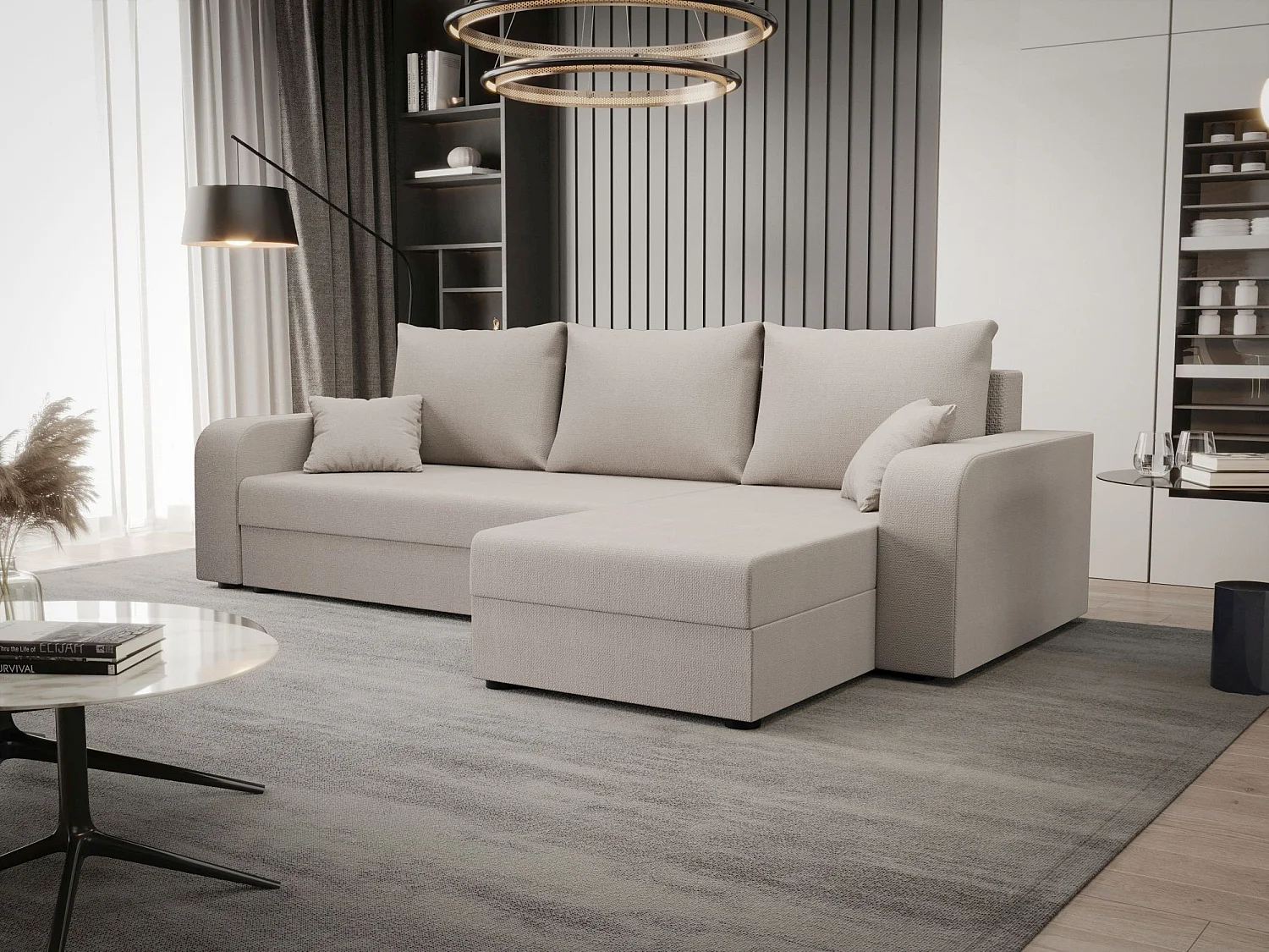 BEDANTE ECKSOFA HEWLET L BIS Cosmic 10 Rechts Beige mit Schlaffunktion L-Form Sofa mit Stauraum Bettkasten Wohnzimmersofa Couch Sofa Bettsofa Bettkasten Bettcouch