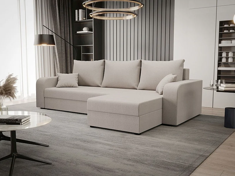 BEDANTE hoekbank HEWLET L BIS Cosmic 10 rechts beige met slaapfunctie L-vormige bank met opbergruimte bedbox Wohnzimmersofa Couch Sofa Bettsofa bedbox Bettcouch
