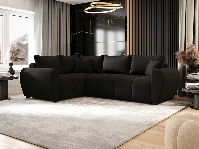 BEDANTE ECKSOFA MOLISA L PLUS Cosmic 100 Links Schwarz mit Schlaffunktion L-Form Sofa mit Stauraum Bettkasten