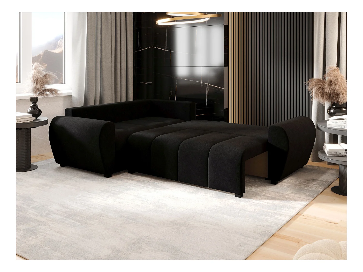 BEDANTE canapé d’angle MOLISA L PLUS Cosmic 100 gauche noir avec fonction de couchage canapé en forme de L