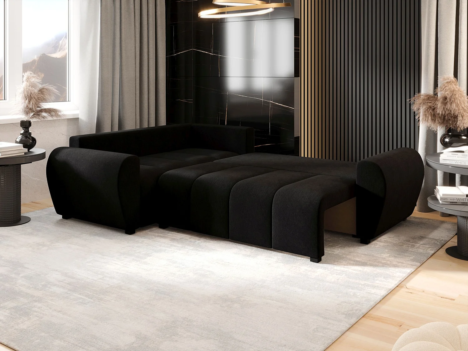 BEDANTE canapé d’angle MOLISA L PLUS Cosmic 100 gauche noir avec fonction de couchage canapé en forme de L