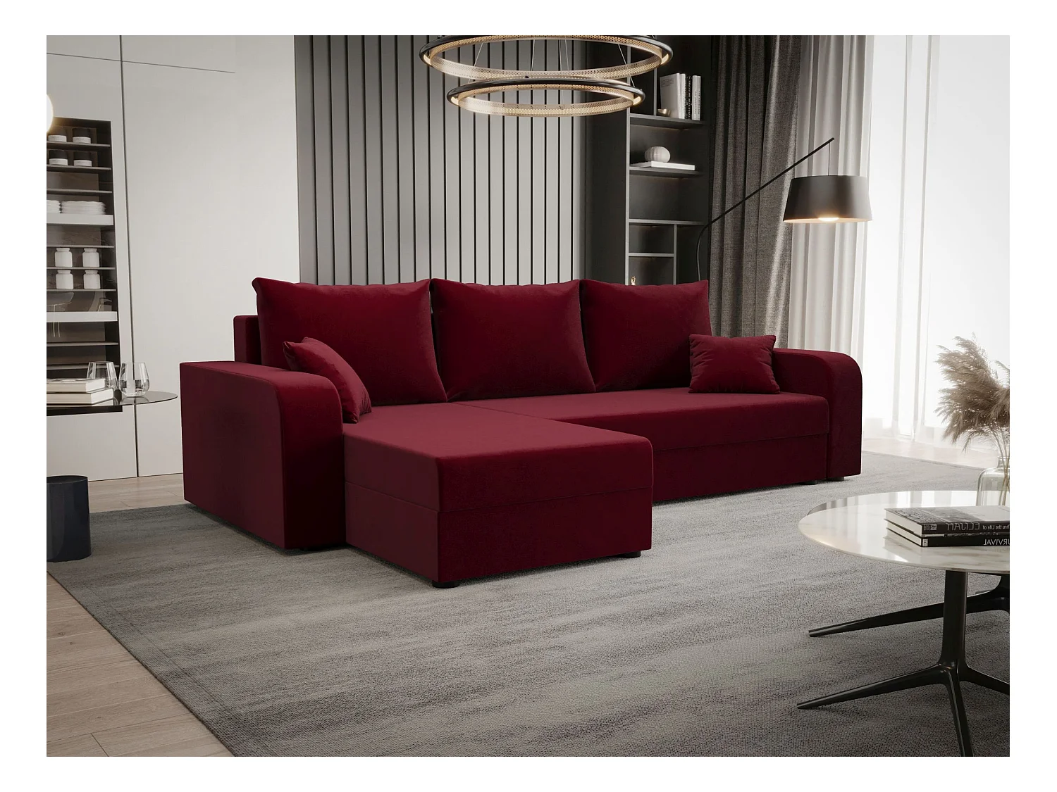BEDANTE hoekbank HEWLET L BIS Itaka 34 links donkerrood met slaapfunctie L-vormige bank met opbergruimte bedbox Wohnzimmersofa Couch Sofa Bettsofa bedbox Bettcouch