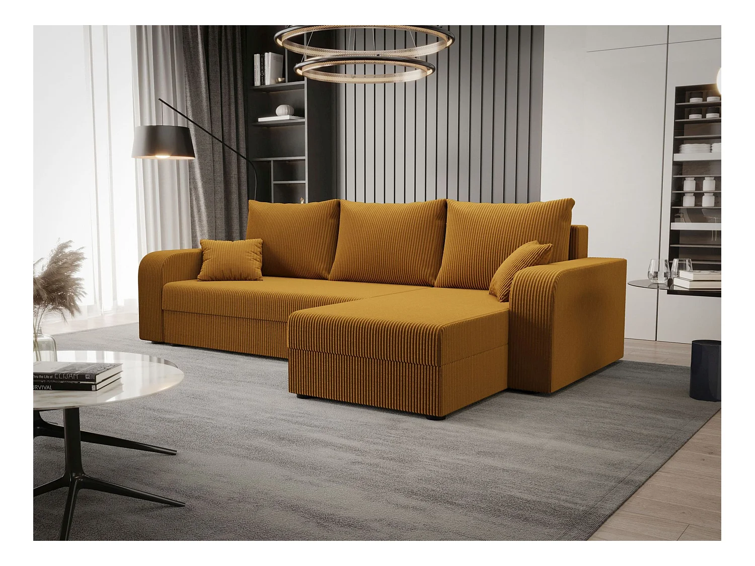 BEDANTE hoekbank HEWLET L BIS Zoom 9 rechts oranje met slaapfunctie L-vormige bank met opbergruimte bedbox woonkamerbank bank sofa slaapbank bedbox slaapbank