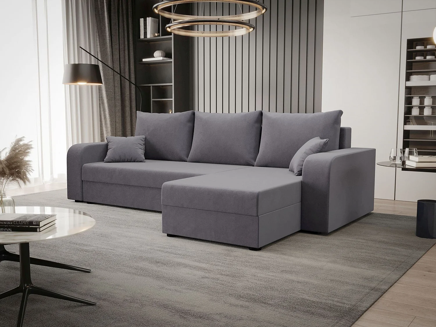 BEDANTE hoekbank HEWLET L BIS Itaka 50 rechts grijs met slaapfunctie L-vormige bank met opbergruimte bedbox Wohnzimmersofa Couch Sofa Bettsofa bedbox Bettcouch