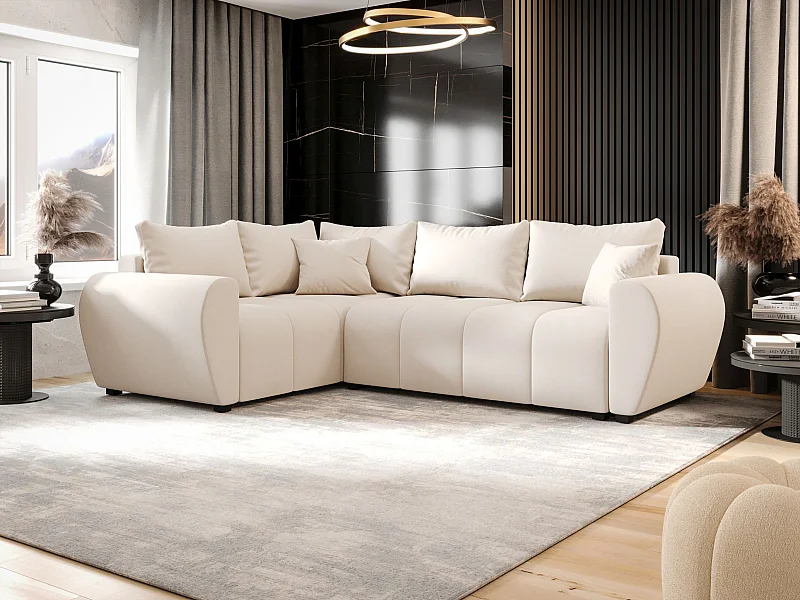 BEDANTE ECKSOFA MOLISA L PLUS Cosmic 10 Links Beige mit Schlaffunktion L-Form Sofa mit Stauraum Bettkasten Wohnzimmersofa Couch Sofa Bettsofa Bettkasten Bettcouch
