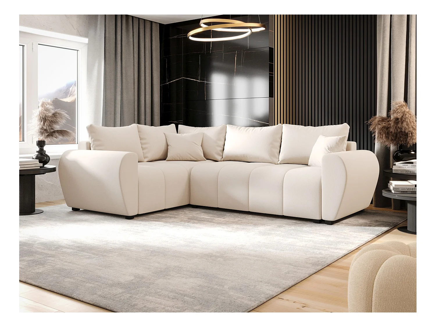 BEDANTE canapé d’angle MOLISA L PLUS Cosmic 10 gauche beige avec fonction de couchage canapé en forme de L