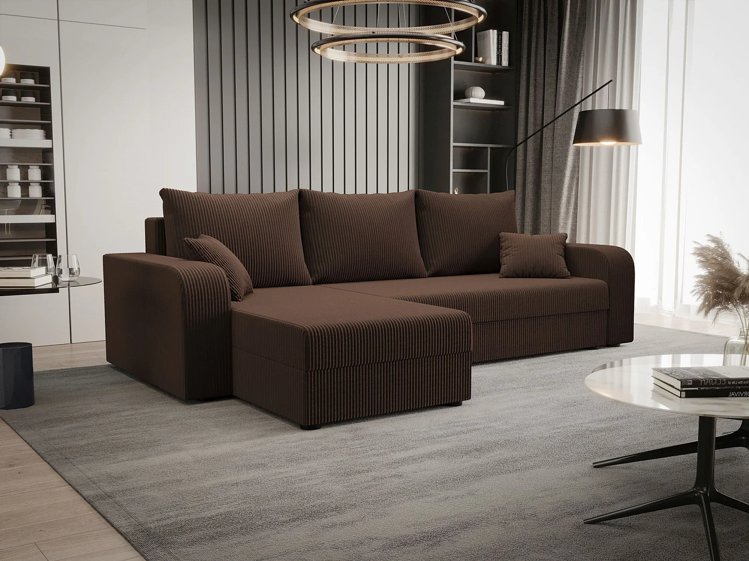 BEDANTE ECKSOFA HEWLET L BIS Zoom 5 Links Braun mit Schlaffunktion L-Form Sofa mit Stauraum Bettkasten Wohnzimmersofa Couch Sofa Bettsofa Bettkasten Bettcouch