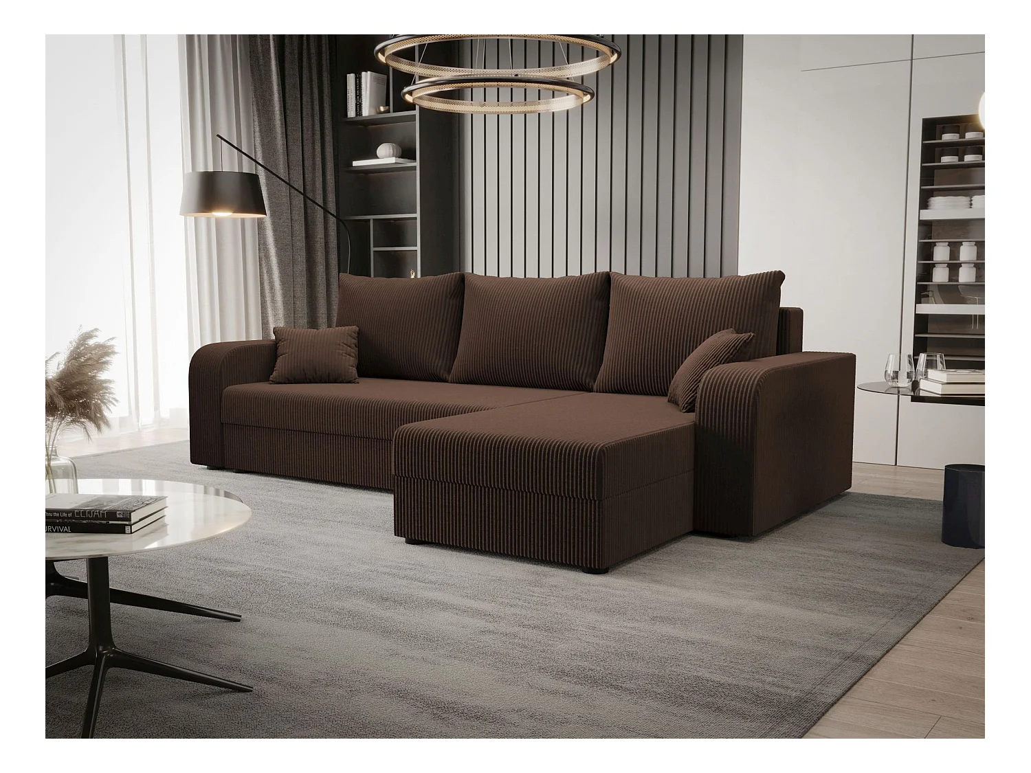 BEDANTE hoekbank HEWLET L BIS Zoom 5 rechts bruin met slaapfunctie L-vormige bank met opbergruimte bedbox woonkamerbank bank sofa slaapbank bedbox slaapbank