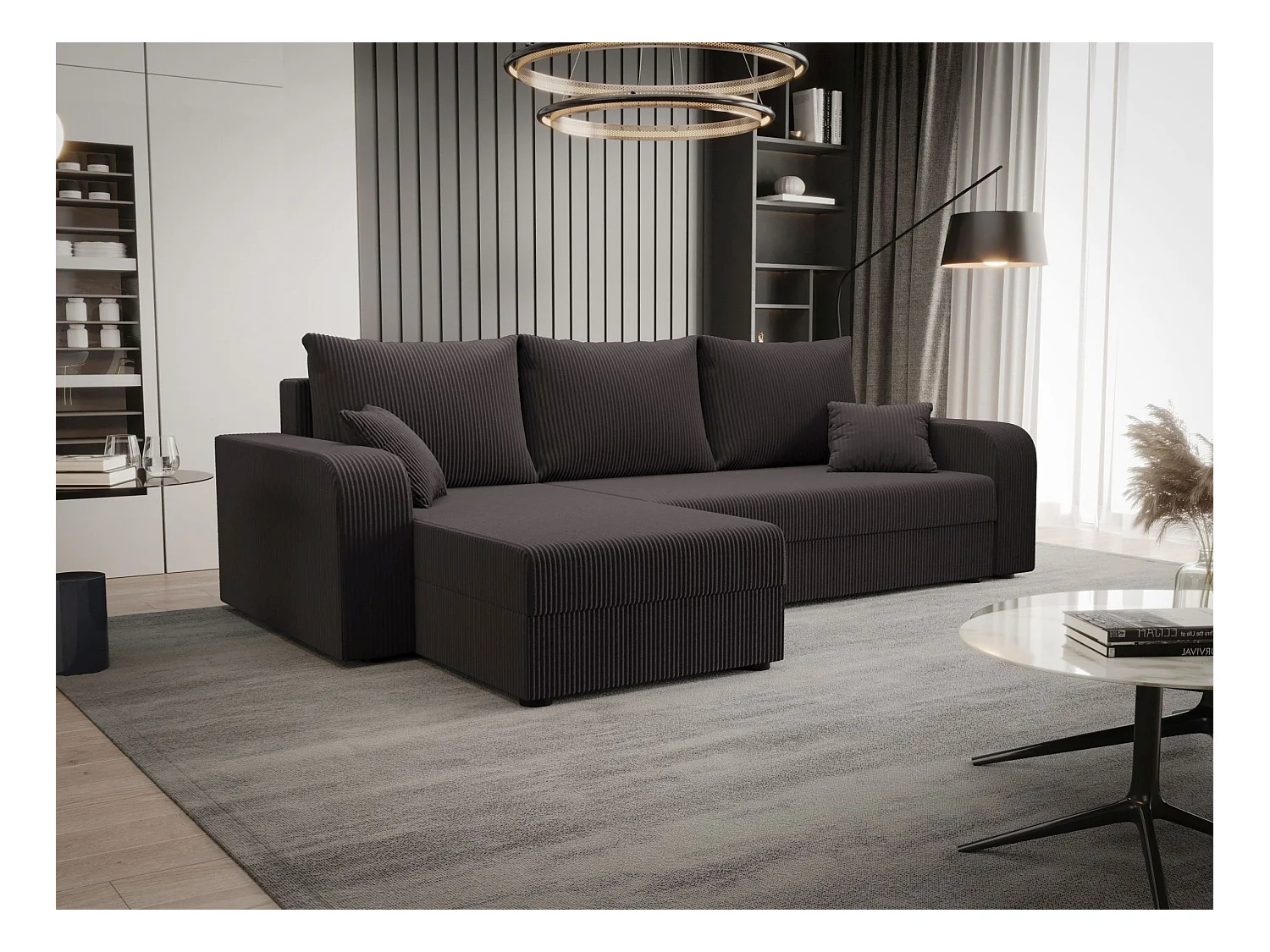 BEDANTE hoekbank HEWLET L BIS Zoom 21 links donkergrijs met slaapfunctie L-vormige bank met opbergruimte bedbox woonkamerbank bank sofa slaapbank bedbox slaapbank