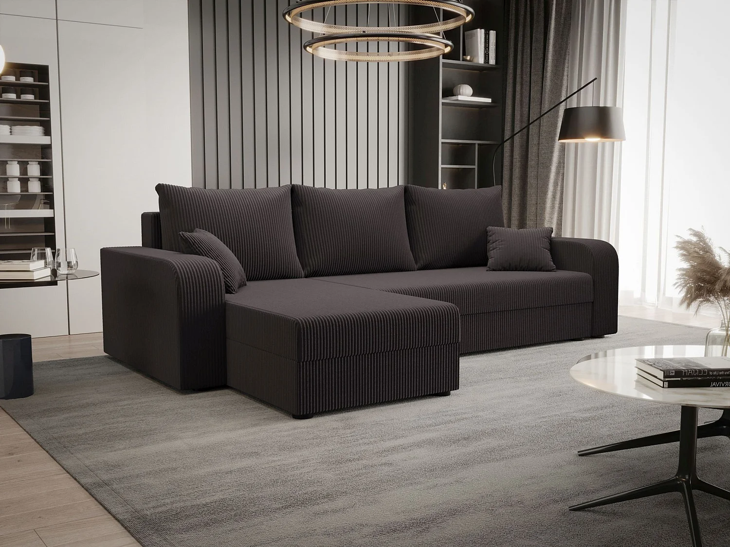 BEDANTE ECKSOFA HEWLET L BIS Zoom 21 Links Dunkelgrau mit Schlaffunktion L-Form Sofa mit Stauraum Bettkasten Wohnzimmersofa Couch Sofa Bettsofa Bettkasten Bettcouch