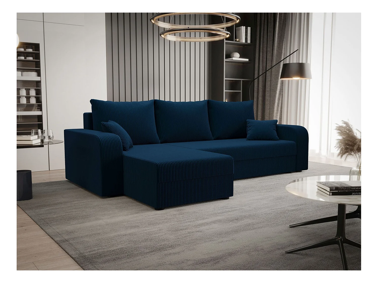 BEDANTE hoekbank HEWLET L BIS Zoom 13 links donkerblauw met slaapfunctie L-vormige bank met opbergruimte bedbox woonkamerbank bank sofa slaapbank bedbox slaapbank