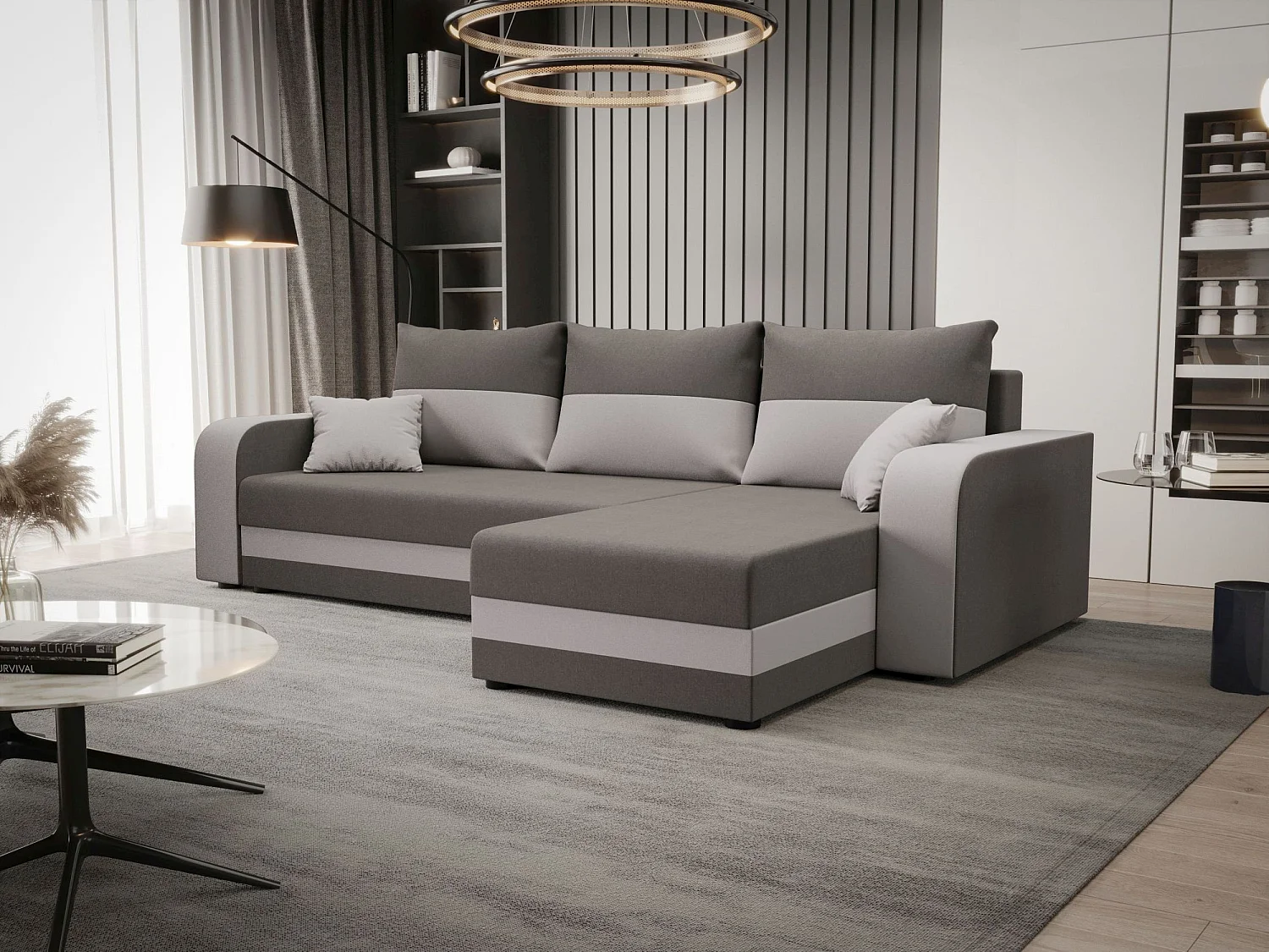 BEDANTE ECKSOFA HEWLET L BIS Sawana 21+01 Rechts Beige/Grau mit Schlaffunktion L-Form Sofa mit Stauraum Bettkasten
