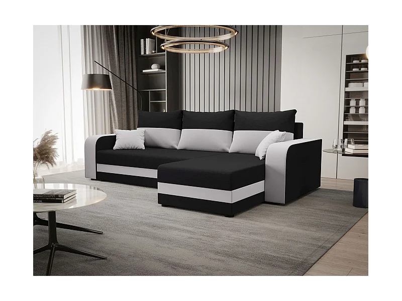 BEDANTE ECKSOFA HEWLET L BIS Rainbow 27+31 Rechts Grau/Weiß mit Schlaffunktion L-Form Sofa mit Stauraum Bettkasten