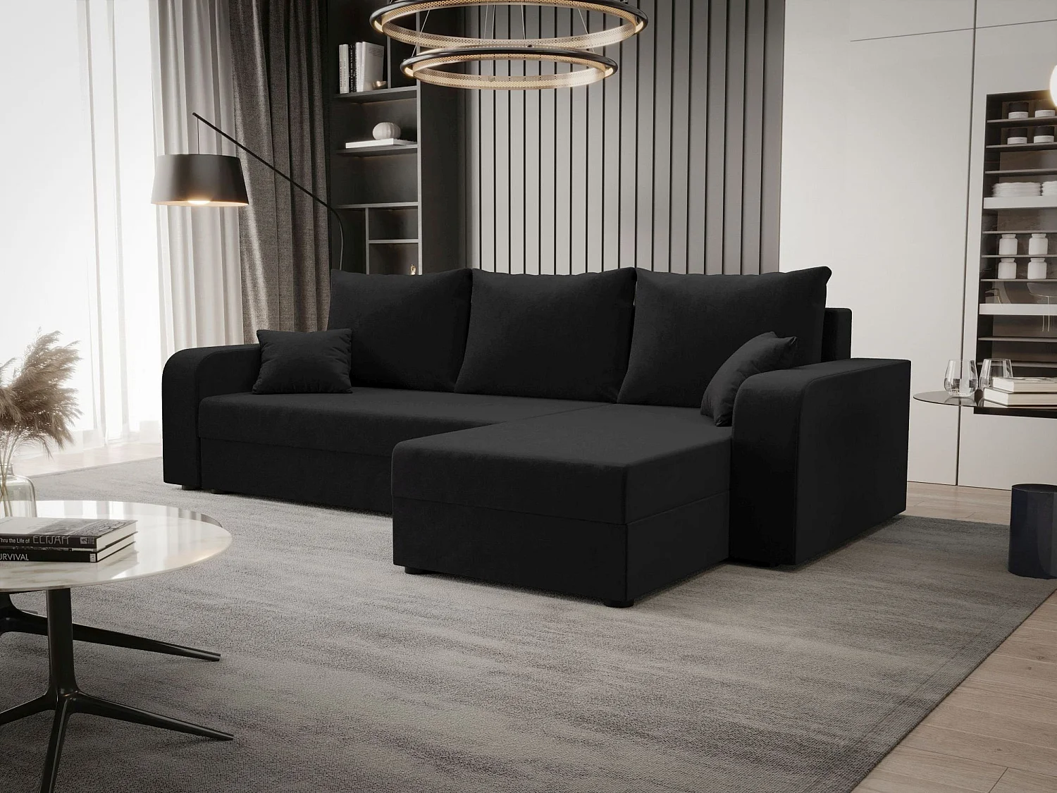 BEDANTE ECKSOFA HEWLET L BIS Itaka 27 Rechts Dunkelgrau mit Schlaffunktion L-Form Sofa mit Stauraum Bettkasten