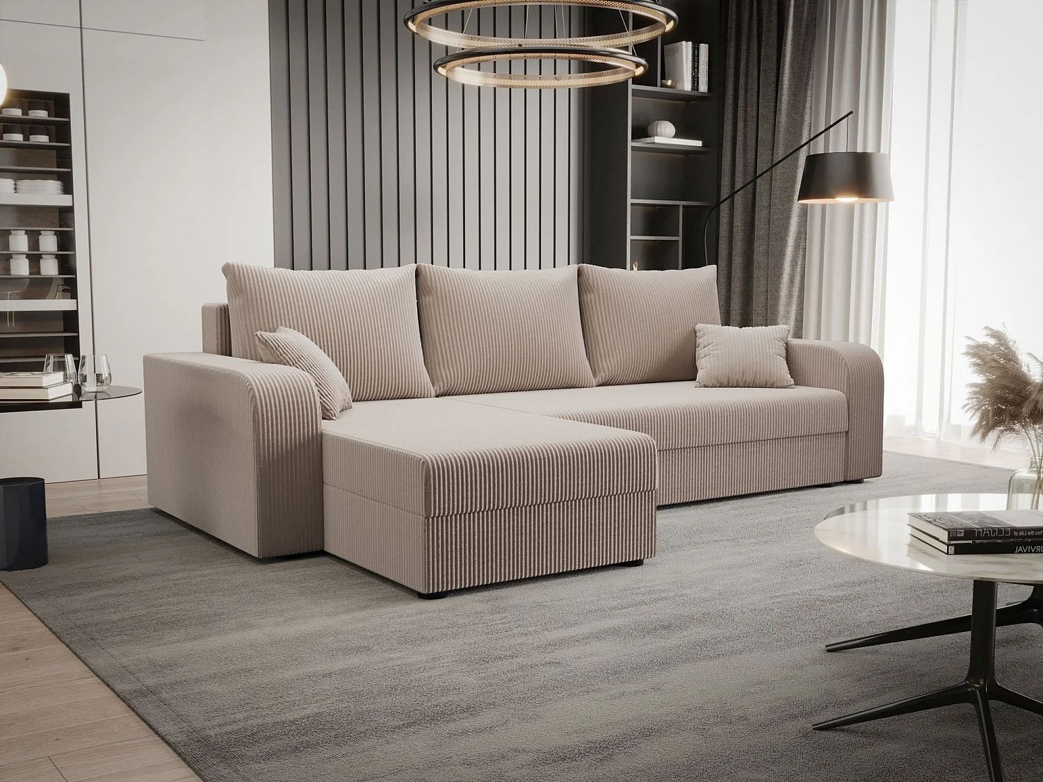 BEDANTE ECKSOFA HEWLET L BIS Zoom 1 Links Beige mit Schlaffunktion L-Form Sofa mit Stauraum Bettkasten Wohnzimmersofa Couch Sofa Bettsofa Bettkasten Bettcouch