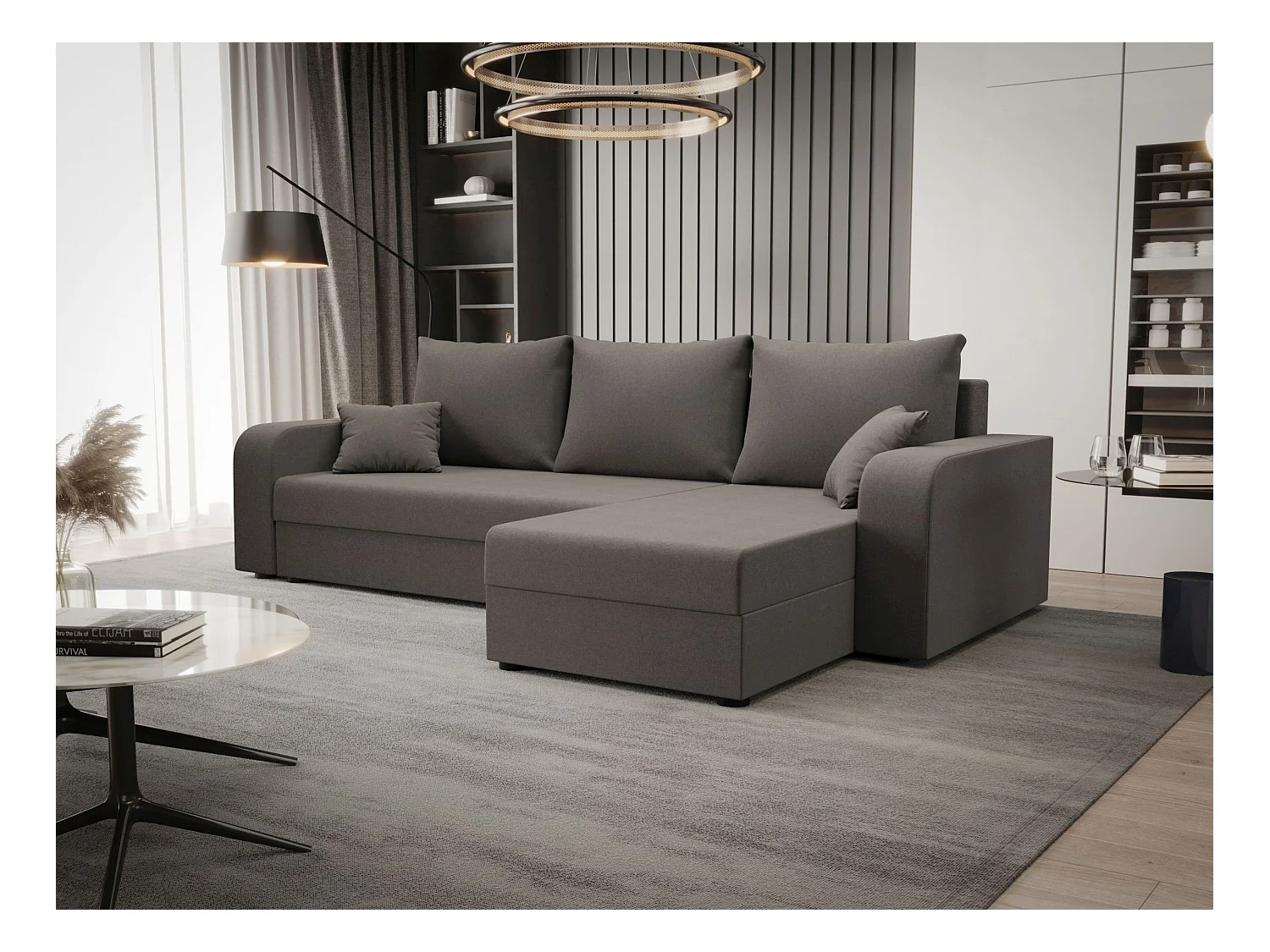 BEDANTE hoekbank HEWLET L BIS Sawana 21 rechts grijs met slaapfunctie L-vormige bank met opbergruimte bedbox Wohnzimmersofa Couch Sofa Bettsofa bedbox Bettcouch