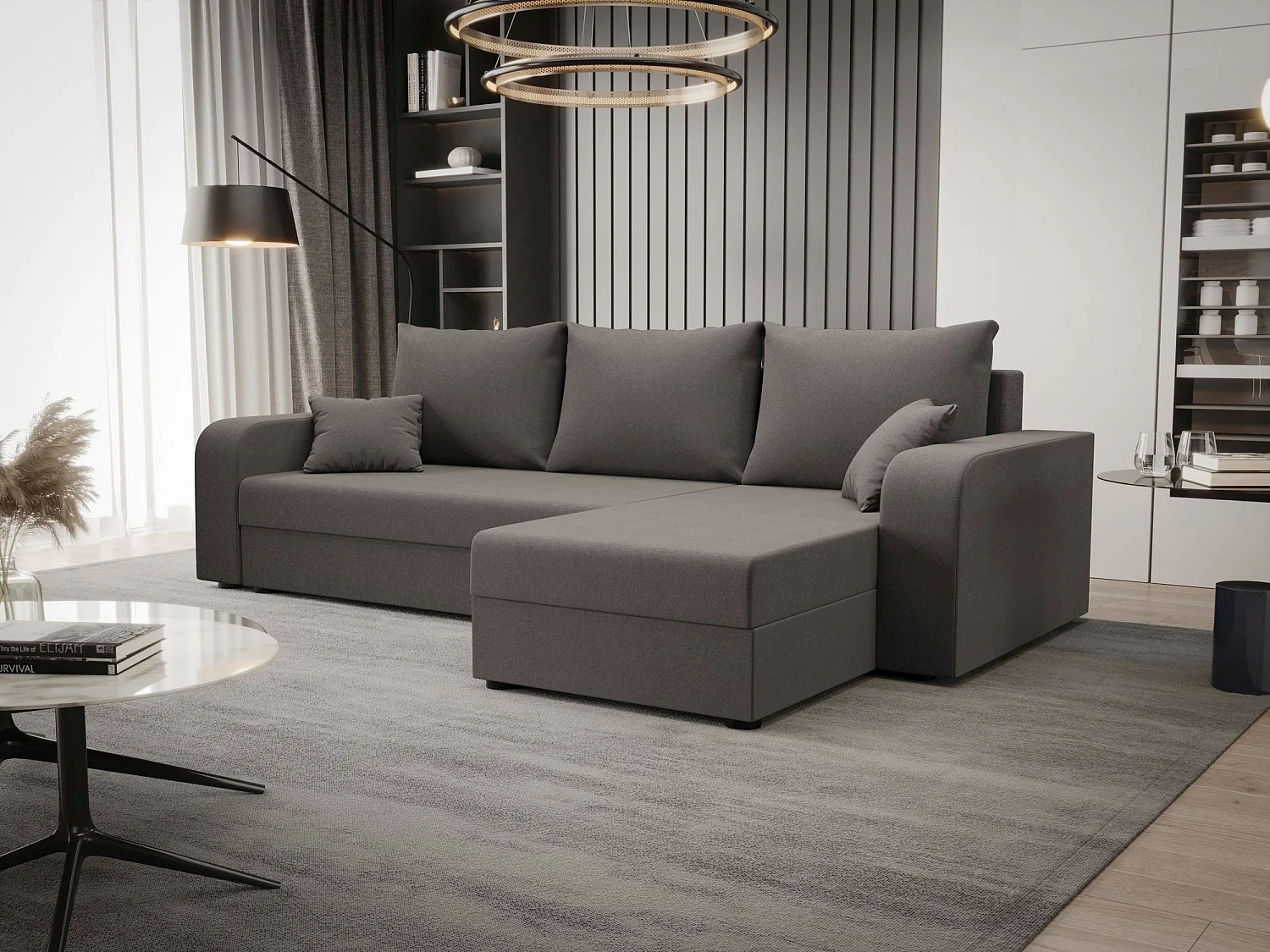 BEDANTE ECKSOFA HEWLET L BIS Sawana 21 Rechts Grau mit Schlaffunktion L-Form Sofa mit Stauraum Bettkasten Wohnzimmersofa Couch Sofa Bettsofa Bettkasten Bettcouch