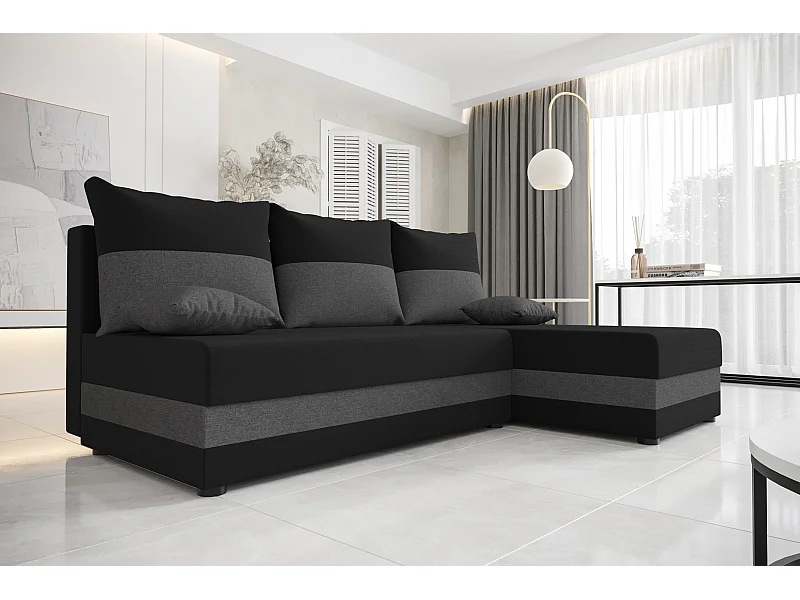 BEDANTE ECKSOFA HEWLET L BIS Sawana 14+05 Rechts Schwarz/Grau mit Schlaffunktion L-Form Sofa mit Stauraum Bettkasten
