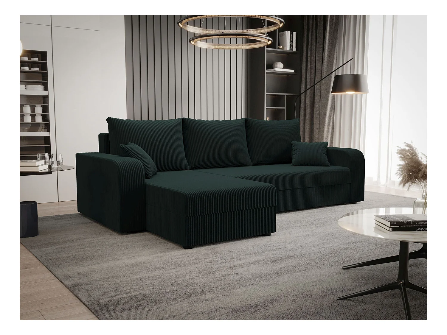BEDANTE hoekbank HEWLET L BIS Zoom 10 links donkergroen met slaapfunctie L-vormige bank met opbergruimte bedbox woonkamerbank bank sofa slaapbank bedbox slaapbank